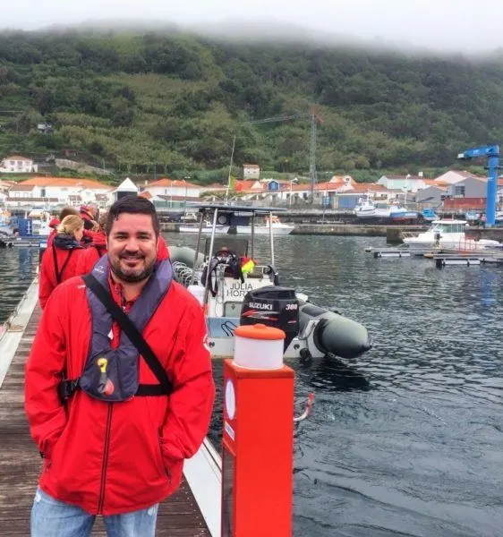 Man in red coat in the Azores.