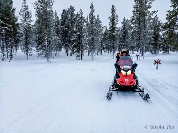 Snowmobile in Lapland, Finland.