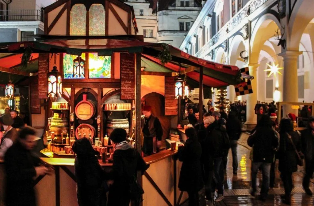 Germany in December is all about this Christmas market stall selling mulled wine in Dresden.