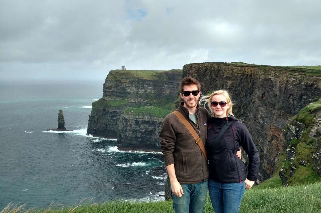 Tom and Jasmin at the Cliffs of Moher in Ireland.
