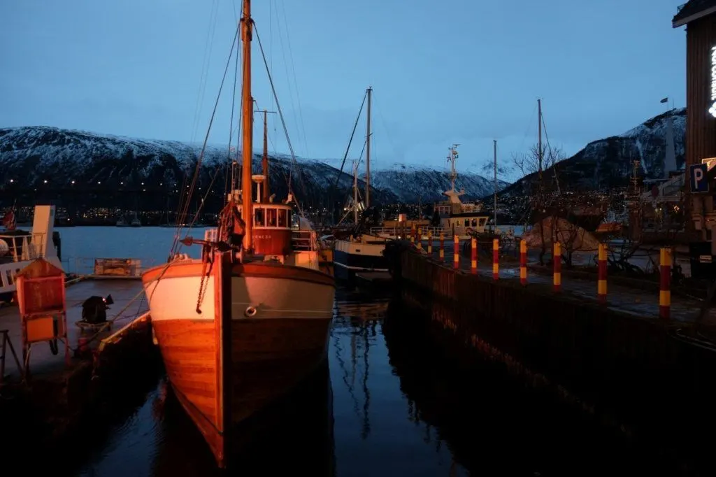 Wooden boats in Tromso's port, Norway.