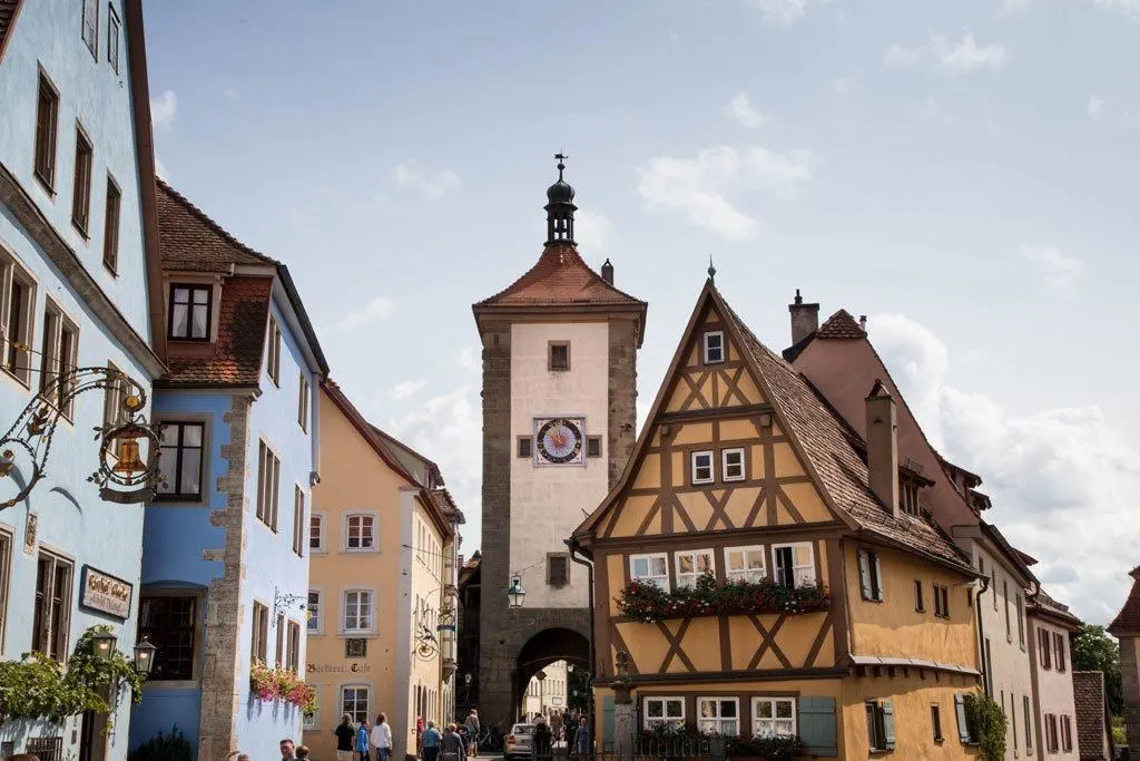 Plonlein, or Little Square, with the old clock tower in the background - Rothenburg Attractions.