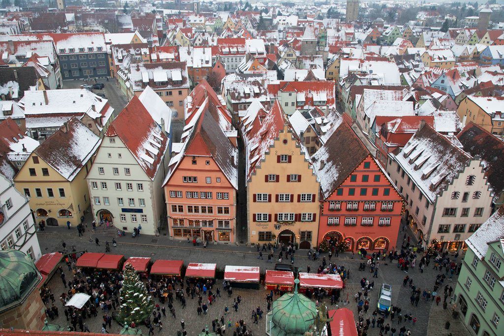 Birds-eye view of Rothenburg Christmas Market.
