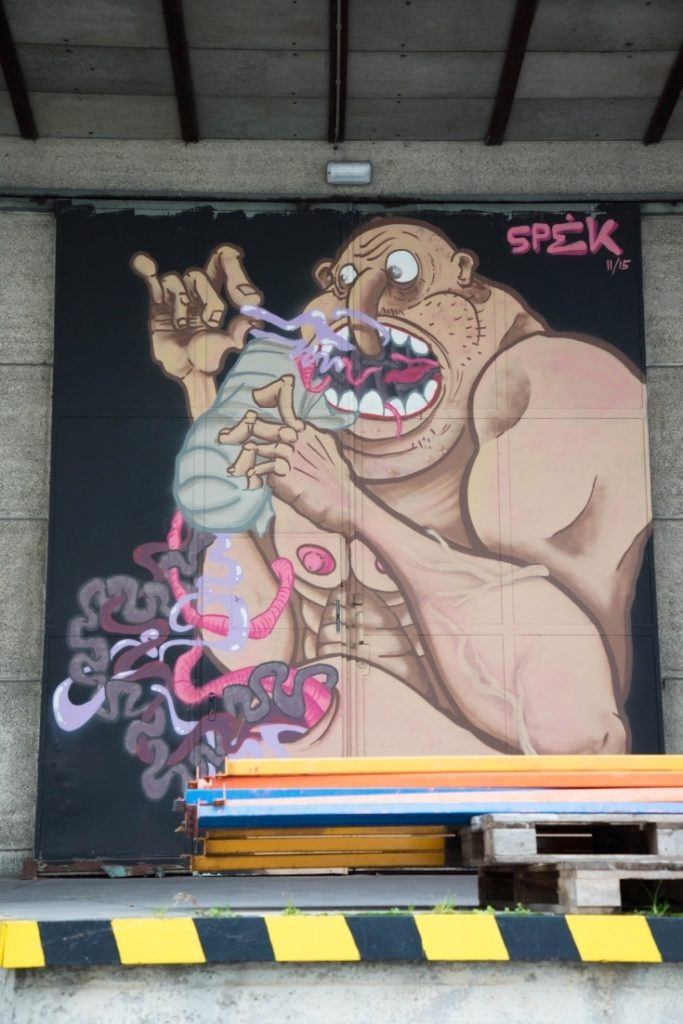 "Can of Worms" Street art by artist Speck in Linz.