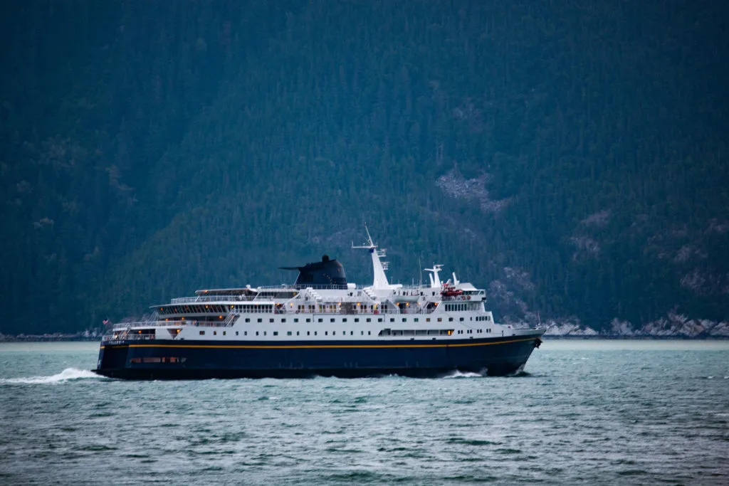 The MV Columbia leaves port.