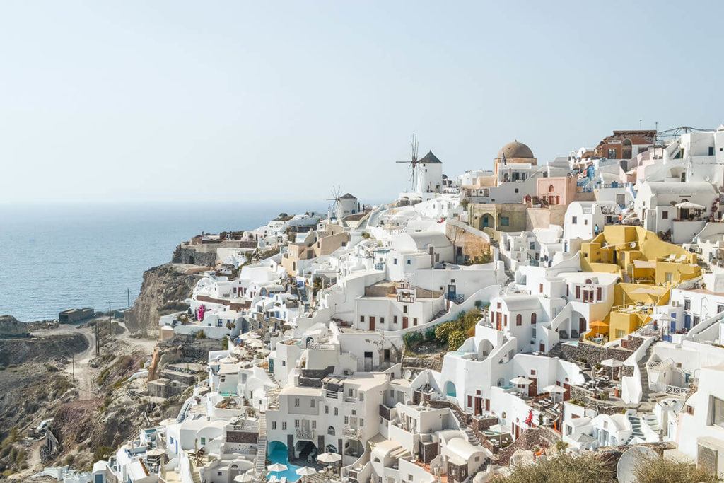 Santorini, Greece is a great place to visit in the fall.