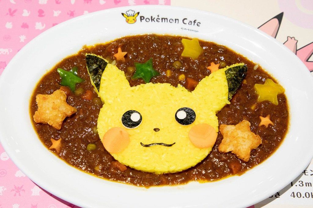 A dish of Japanese curry with a Pikachu face.