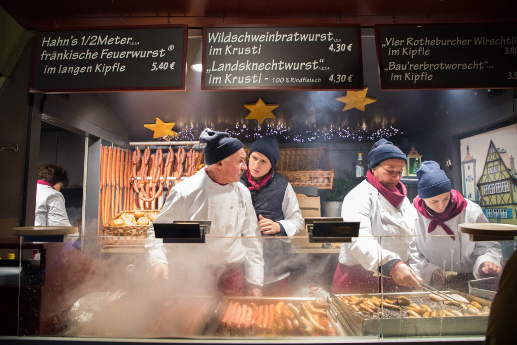 One of the many food stalls at the Reiterlesmarkt or Rothenburg Christmas Market.