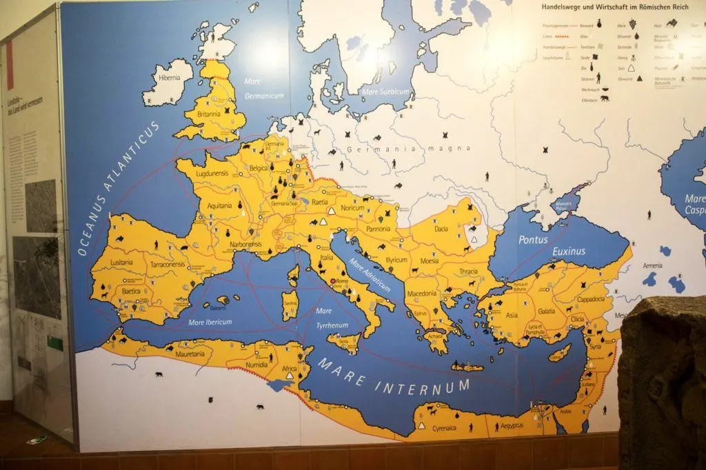 A map showing the Roman Empire found in the Saalburg Museum.