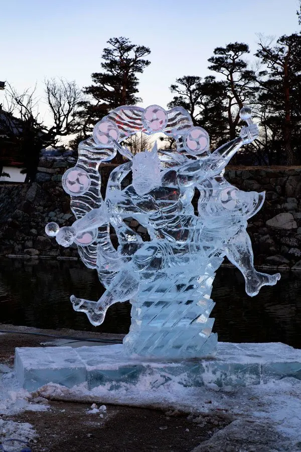 A legendary hero, as an ice sculpture, Japan.