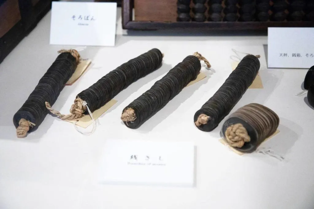 Rolls of coins in the Matsumoto City Museum.