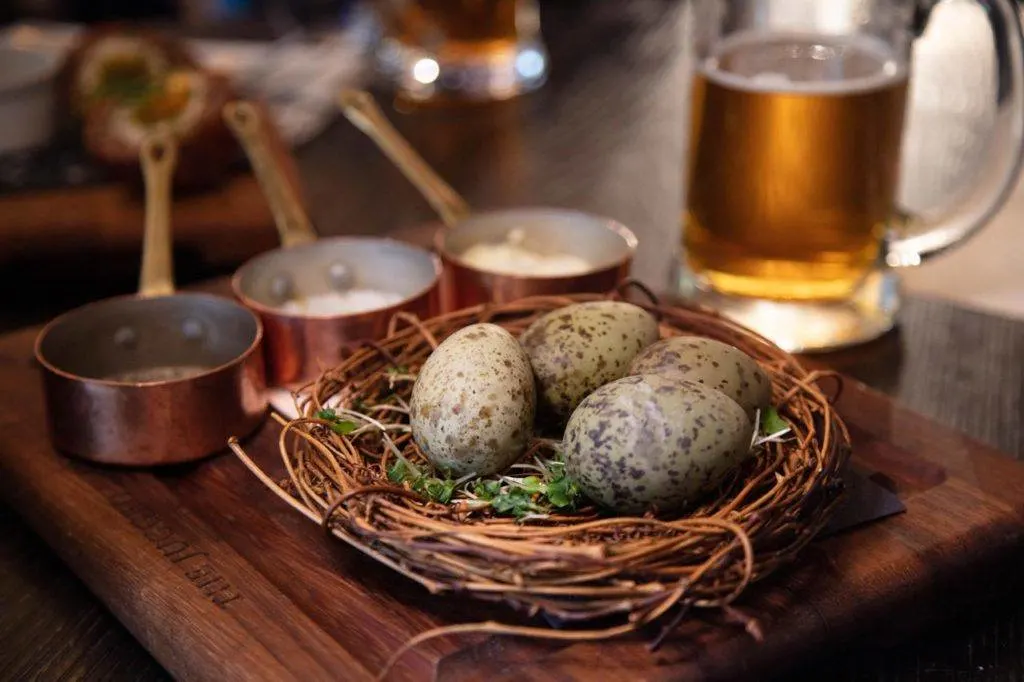 Traditional English food includes these Gull's Eggs at The Jugged Hare.