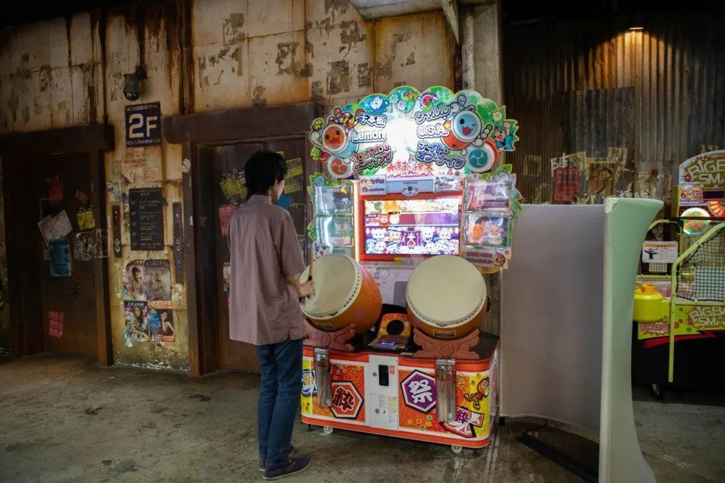 Taiko Drums game at Warehouse Arcade Japan.