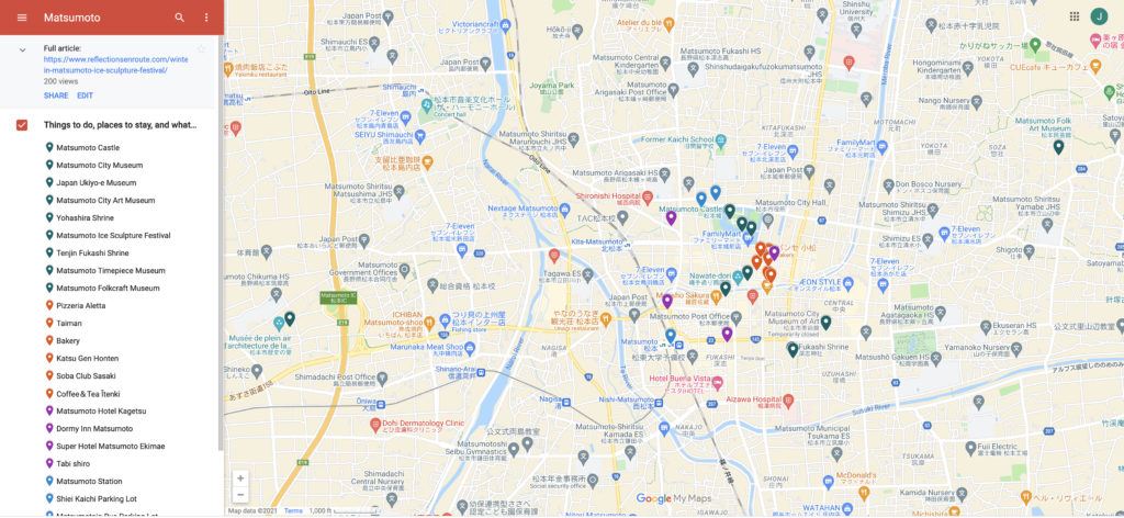 Map of Matsumoto's Winter and Ice Festival.