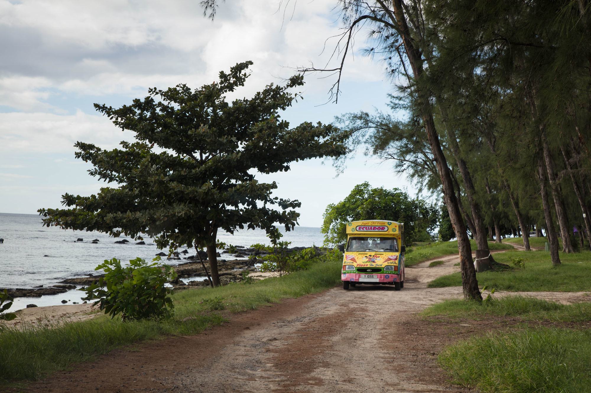 An ice cream truck on its route between beaches.