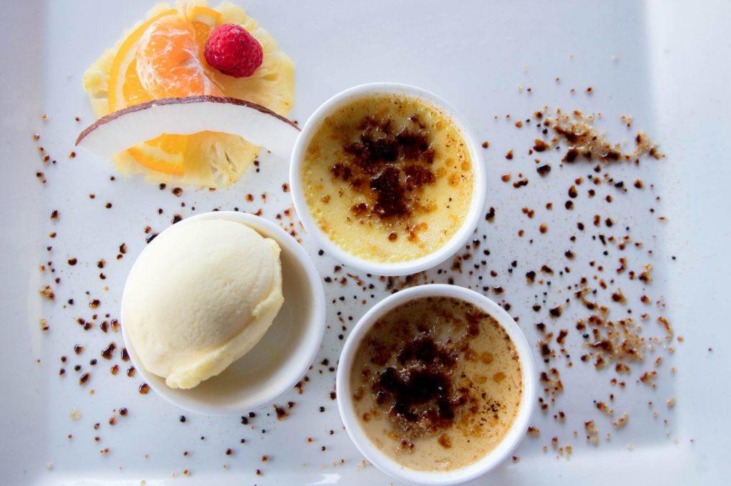 Local Mauritian infused vanilla is the star of this creme brulee dessert.