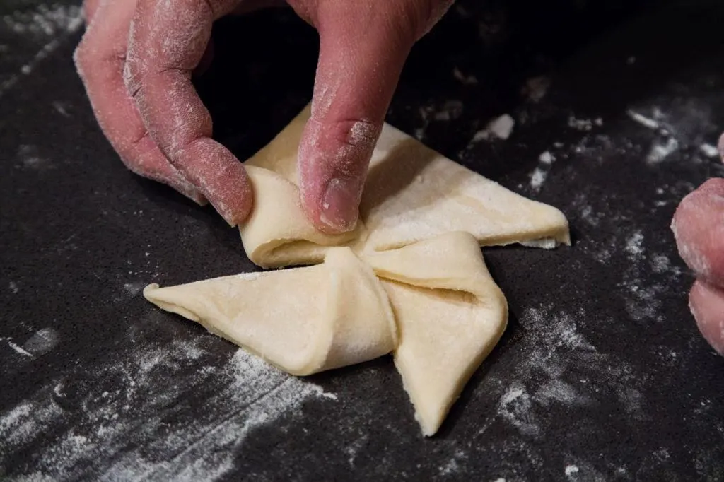 Folding pinwheel in our dough, as we make pastries in Paris.