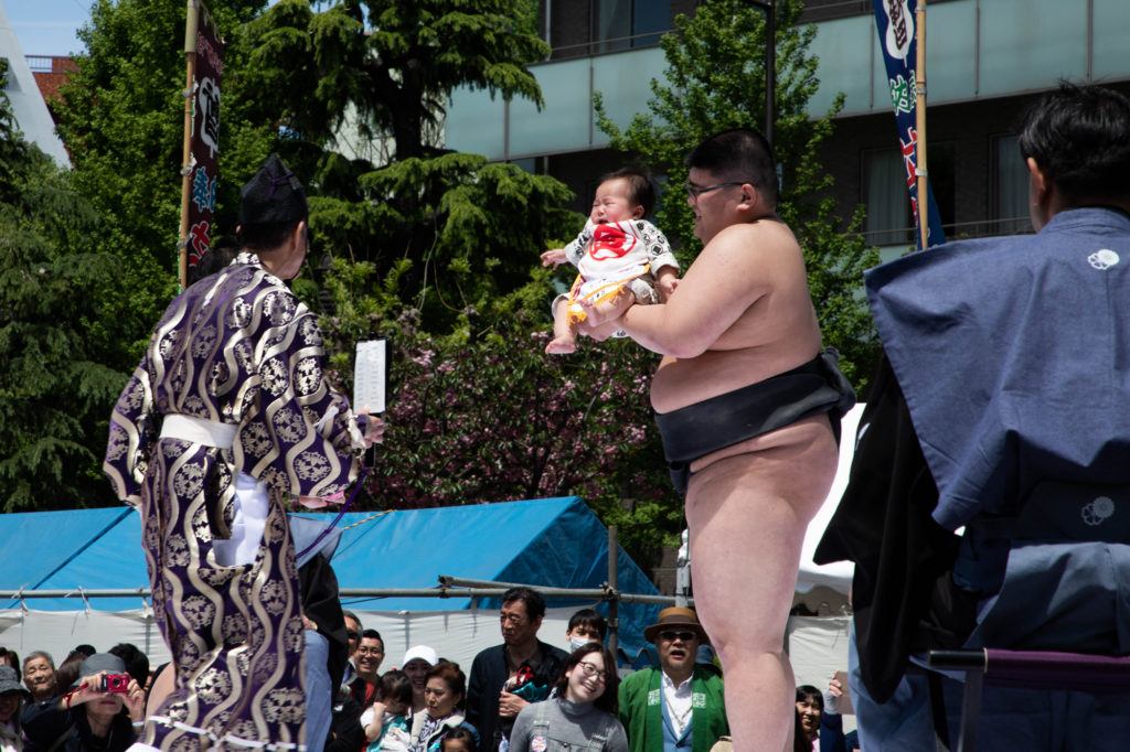 Another crying baby at the Sumo Baby cry festival.