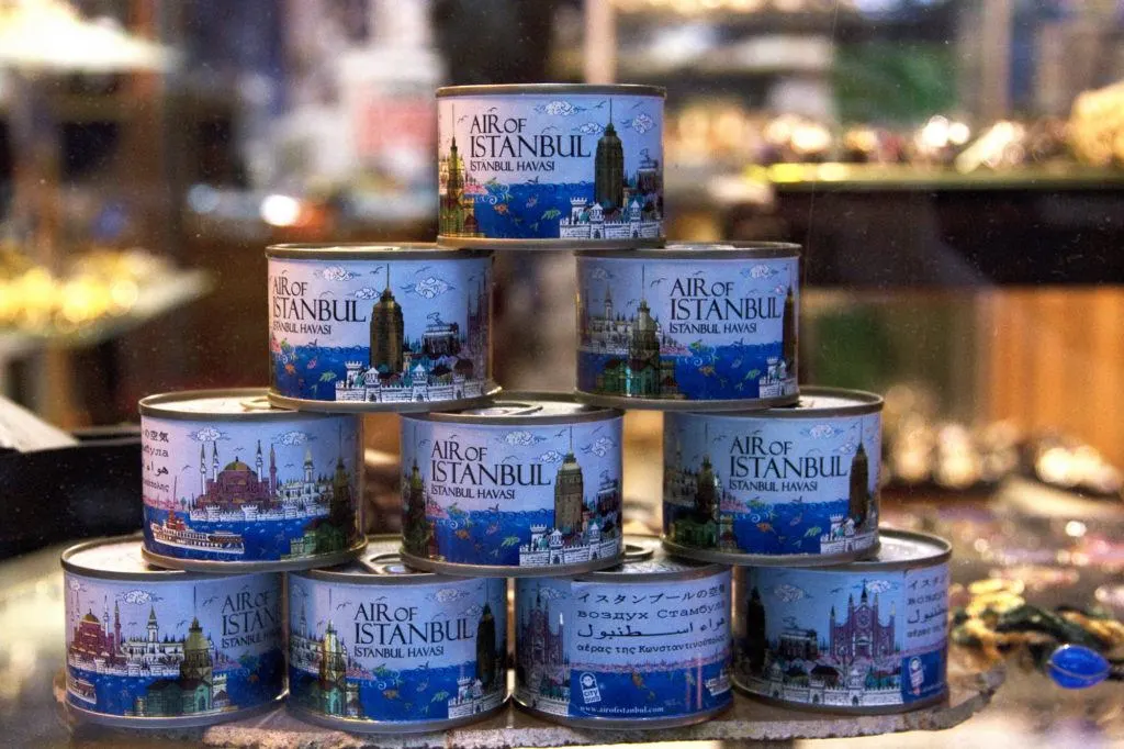 Souvenir cans of "Air of Istanbul", cute.