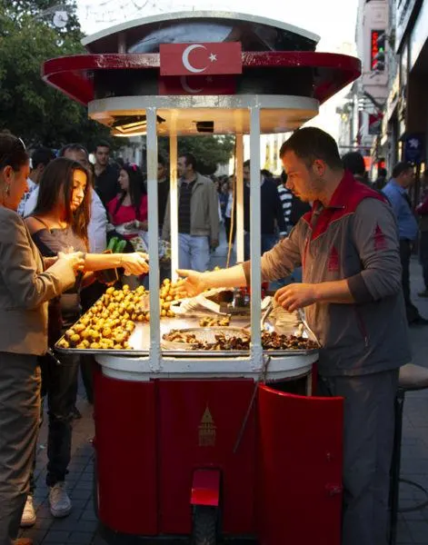 Roasted chestnuts for sale in Taksim, Istanbul.