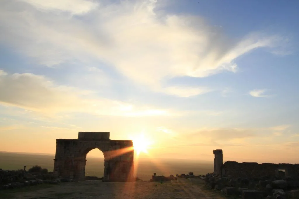 Another gorgeous Morocco sunset over the ancient Roman Ruins of Volubilis Morocco.