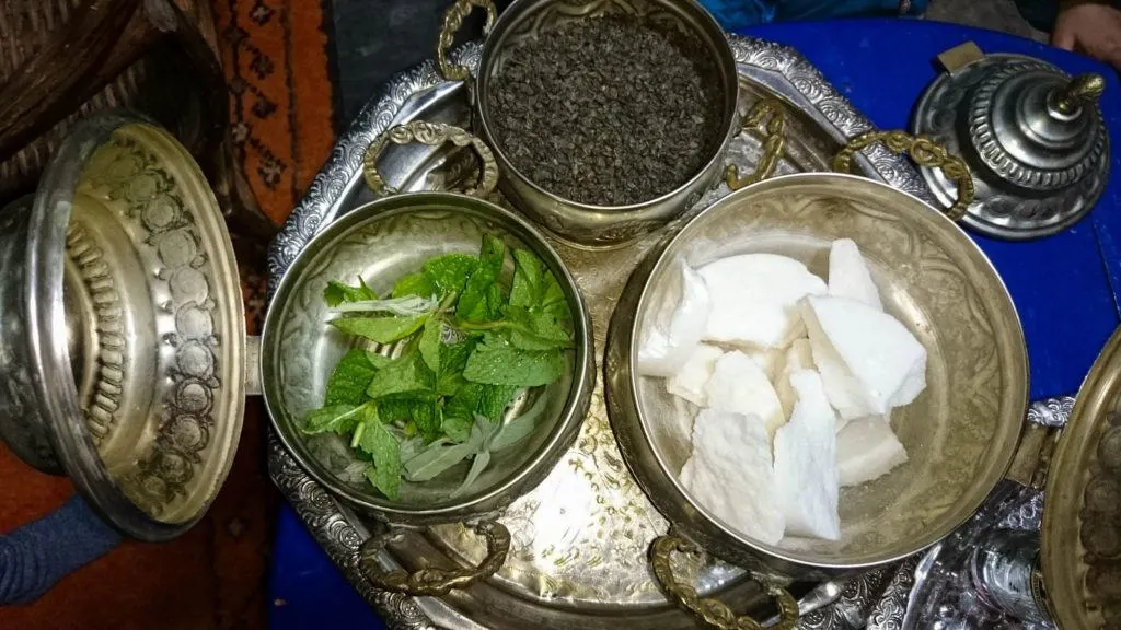Ingredients used in traditional Moroccan mint tea.