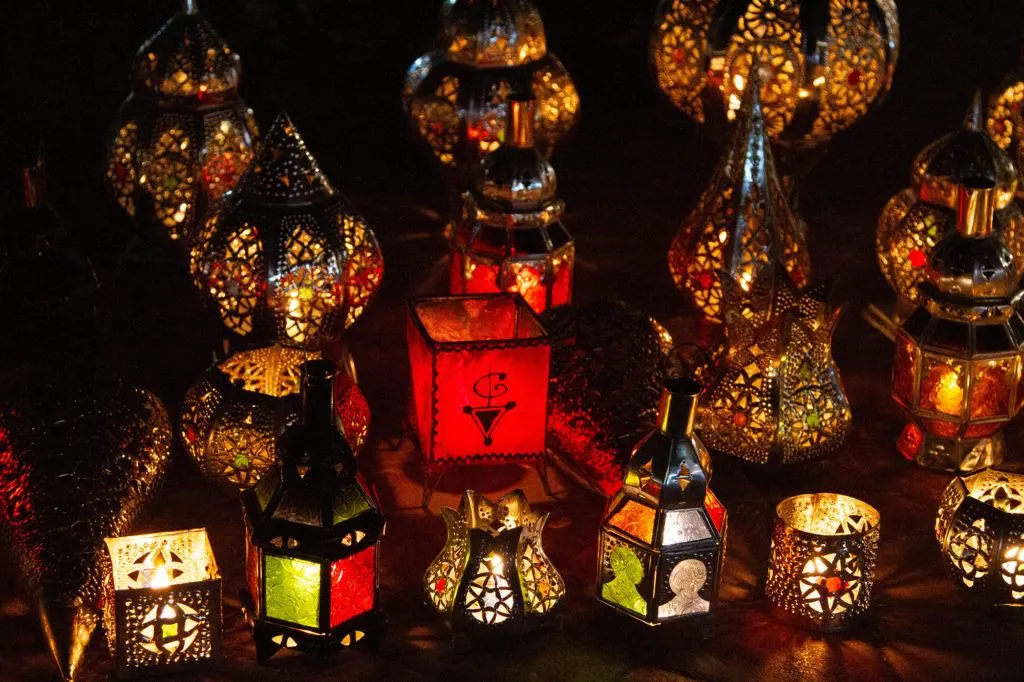 Moroccan style lanterns on sale in Marrakesh.