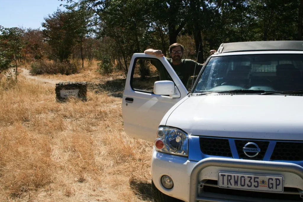 Jim and the rental truck for driving in Chobe.
