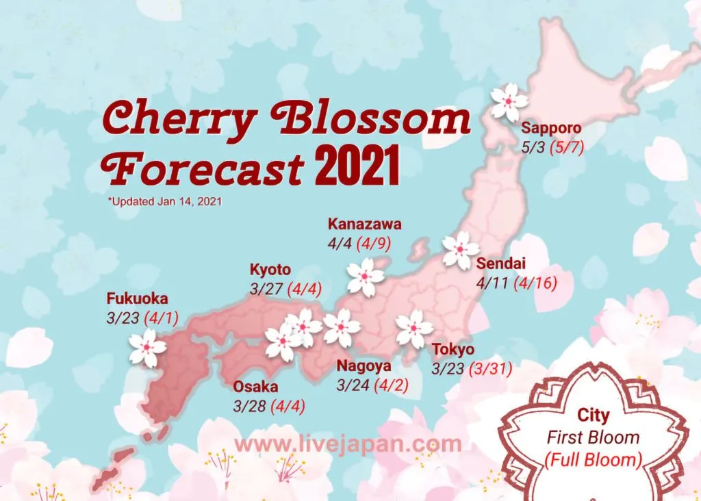 Live Japan's Cherry Blossom Forecast Map 2021.