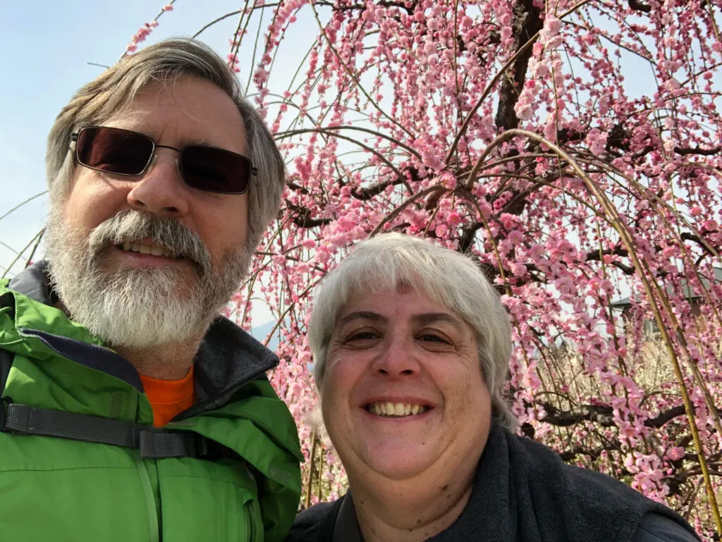 Jim and Corinne enjoying cherry blossom season in Japan.