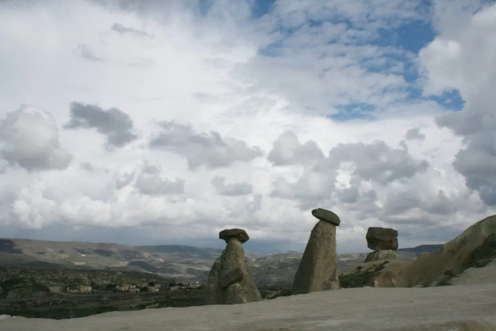 Clouds hover over the fairy chimneys on a blustery spring day in Cappadocia.