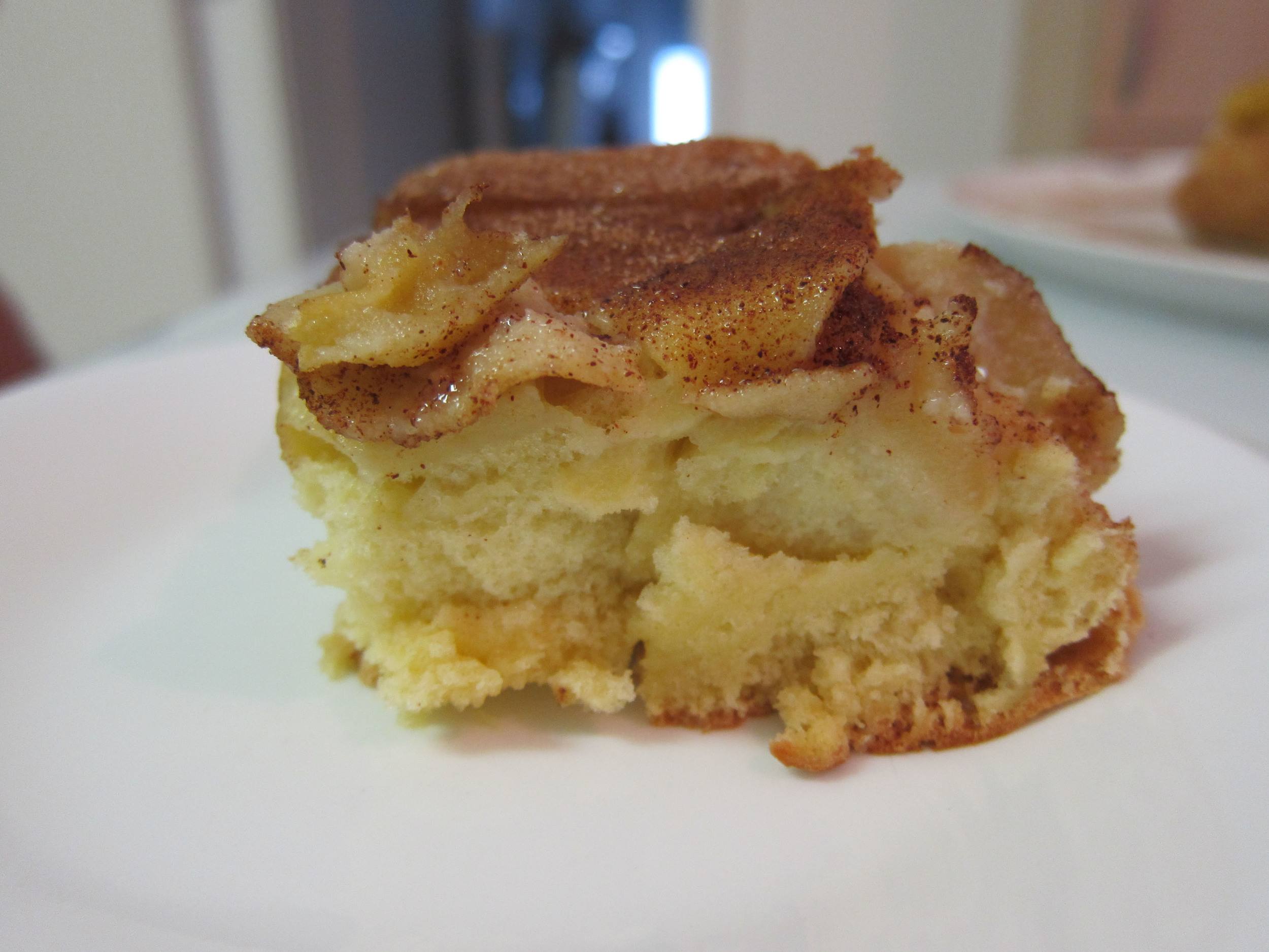 A slice of cinnamon-y apple cake from Lithuania.