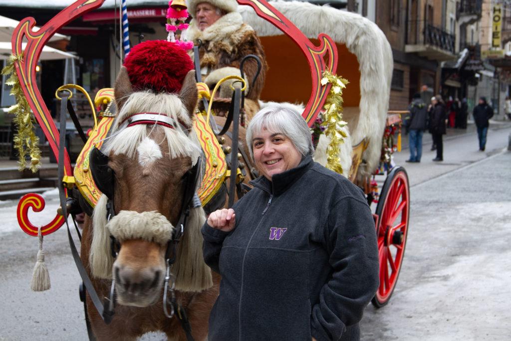 Corinne with horsecart in Chamonix.