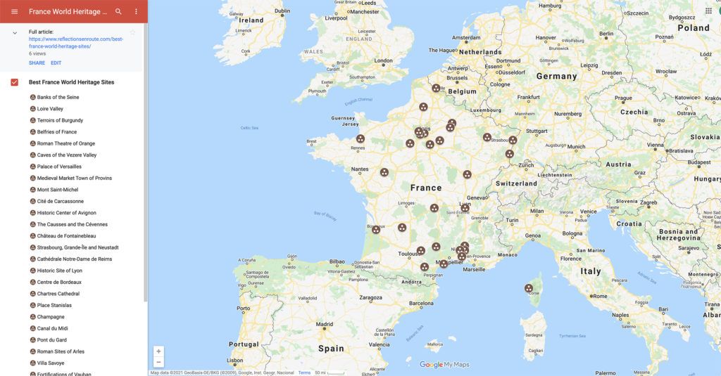 Map of France's Best World Heritage Sites.