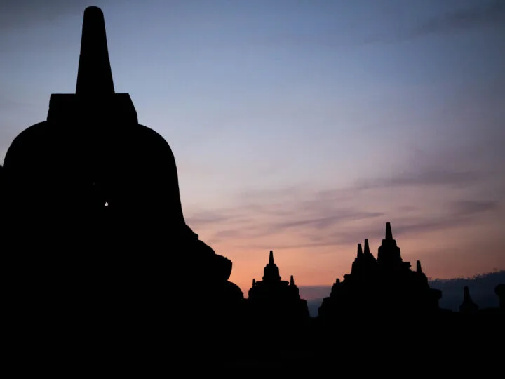 The Borobudur temple before the sun rises.