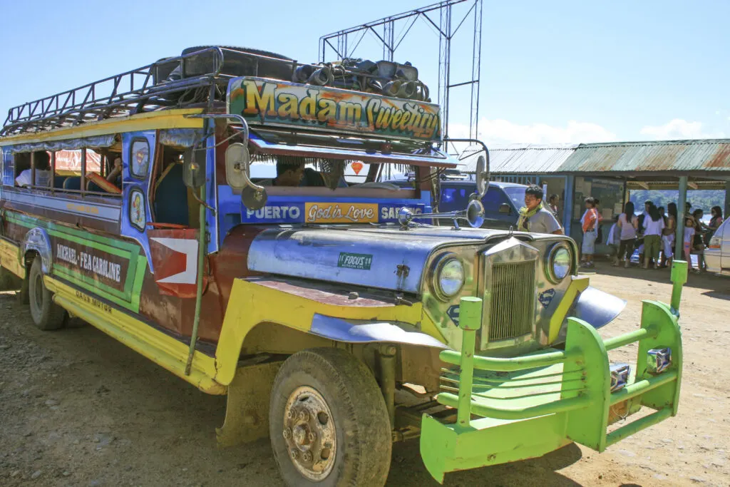 A jeepney is a major mode of transportation in the Philippines.
