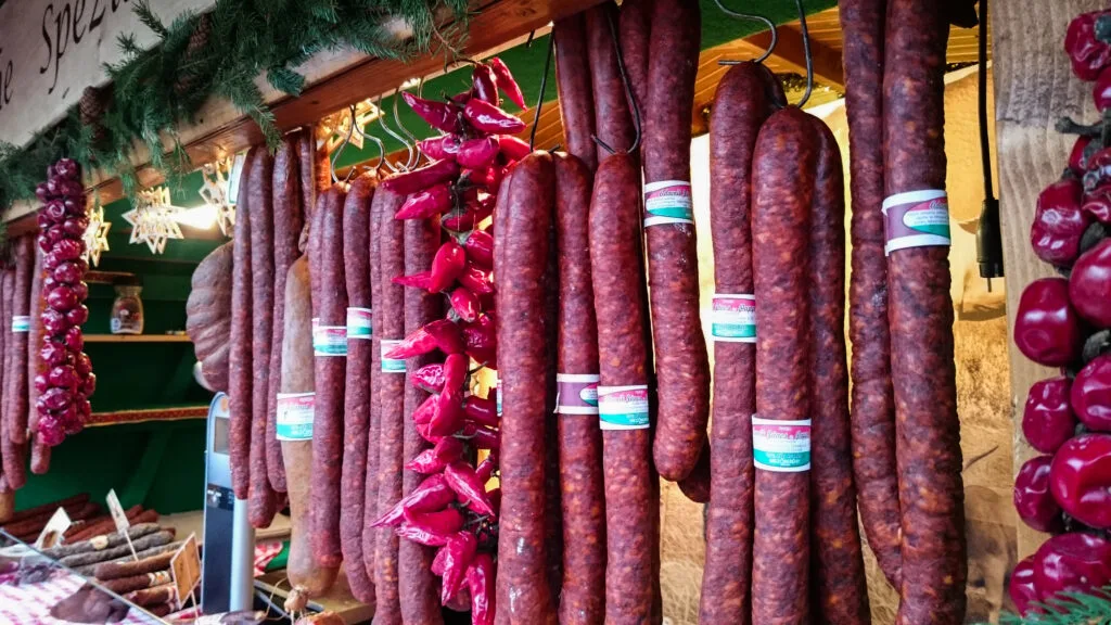 Sausages are also sold at Christmas markets.
