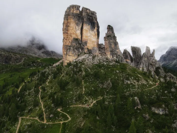 A beautiful rock tower in the Alps of Italy, as you walk through the Dolomites.