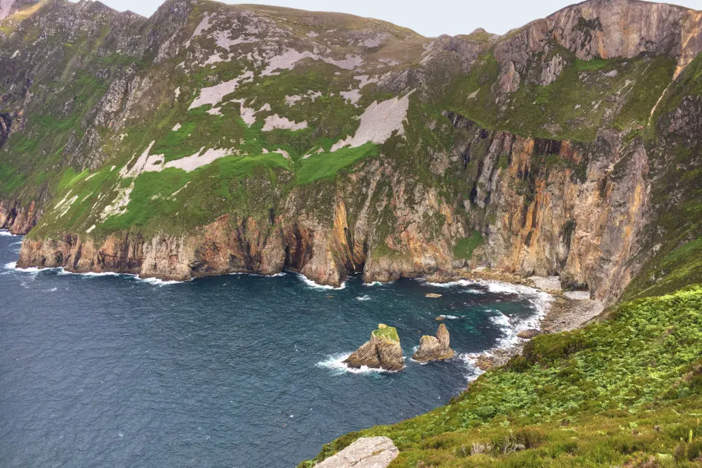 The 600-meter high cliffs of Slieve League rise above the wild Atlantic in County Donegal Ireland.