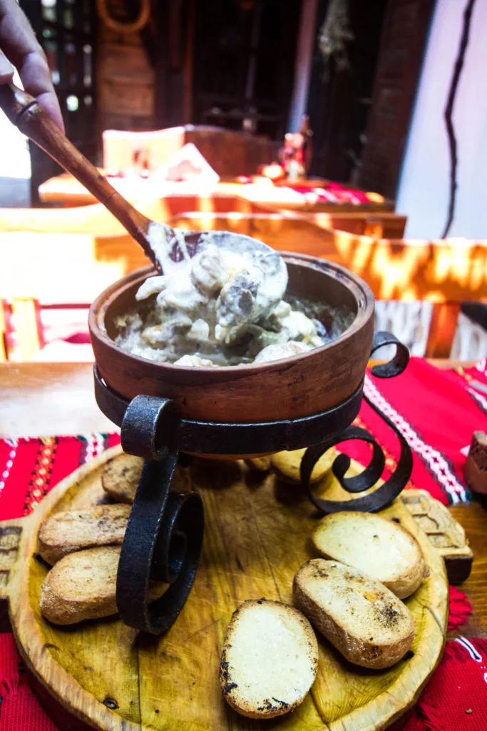 This stew, with mushrooms and beef, cooked in a ceramic pot was one of our favorite dishes in Sofia.