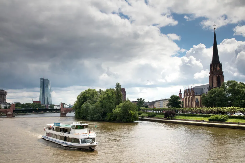The Main River flows right through the center of Frankfurt; take a river cruise on your Frankfurt layover!