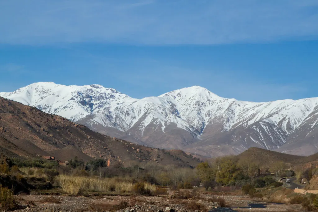 The High Atlas Mountains covered in snow during a December road trip.
