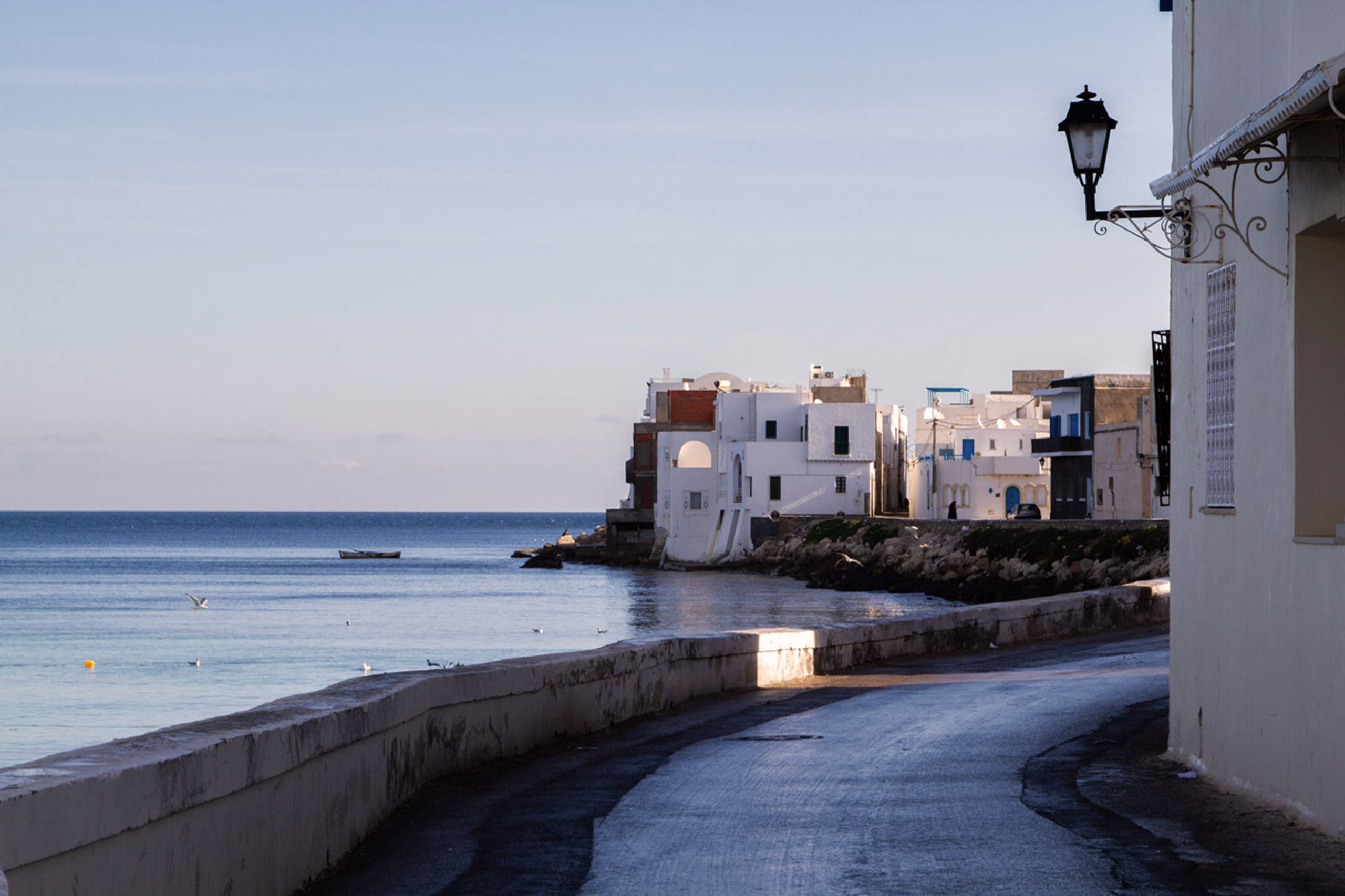 A road winds it's way along the coast in Sousse.