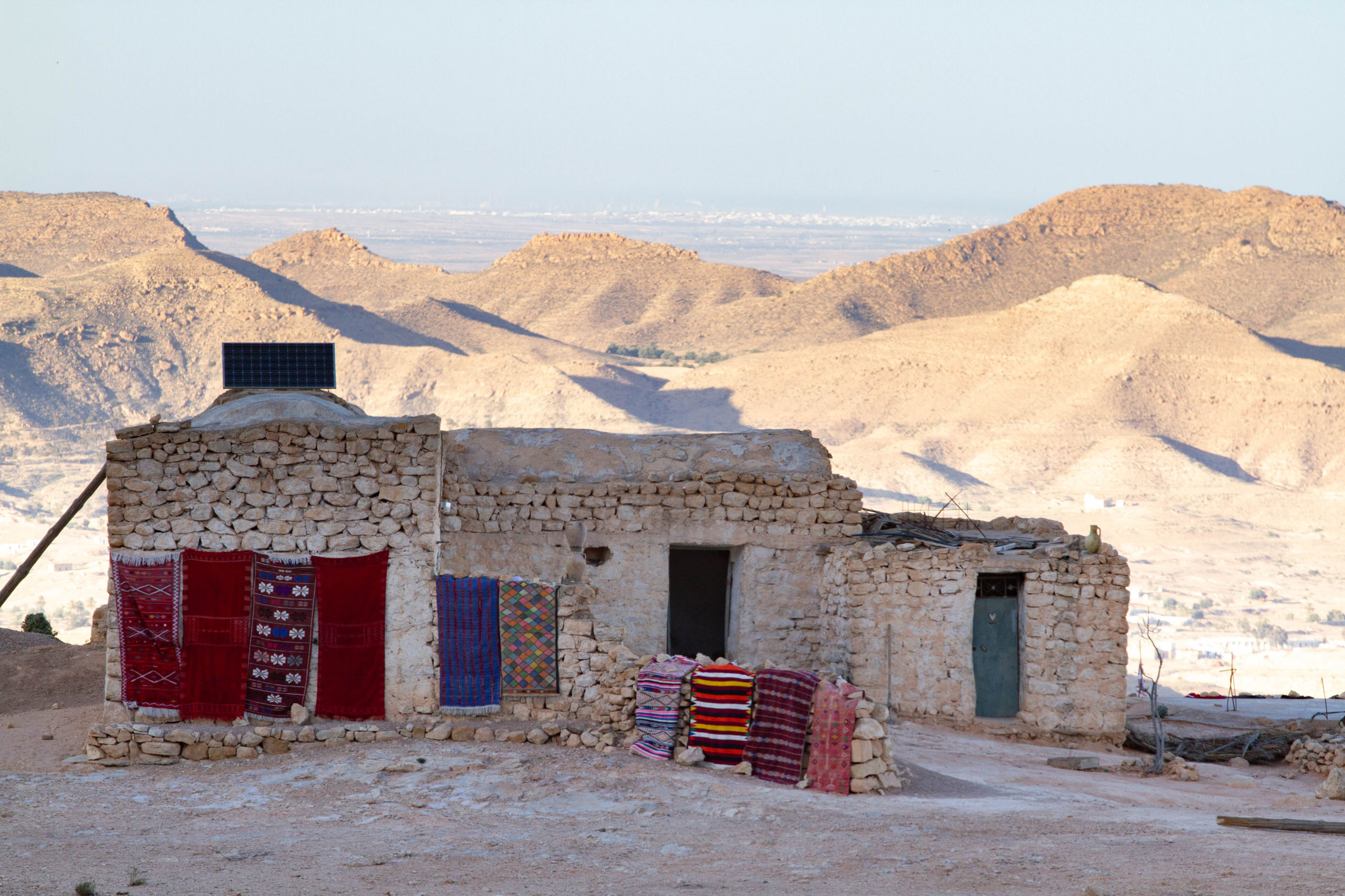 A rug shop along the road in the Sahara Desert of Tunisia.