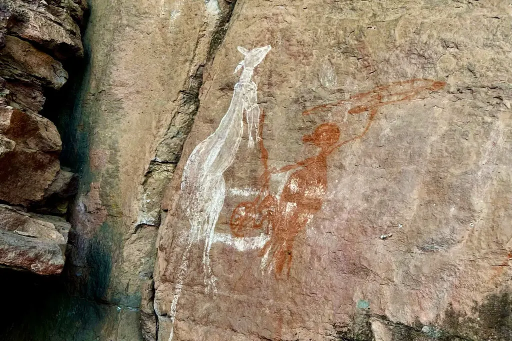 An Aboriginal rock art painting of a kangaroo at Anbangbang in Kakadu.
