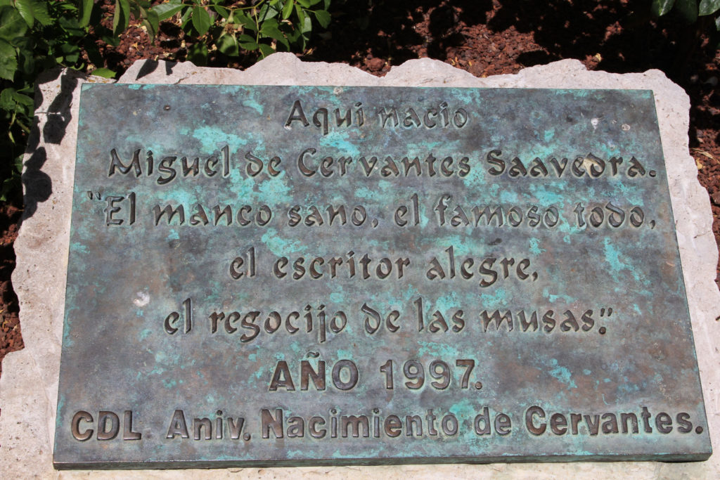 A plaque commemorating the birthplace of Cervantes.