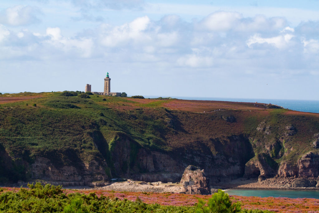 A view of the coast and two lighthouses of Cap Fréhel.