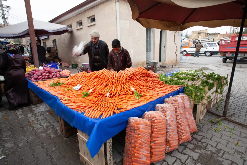 A carrot stall in a Turkish market.