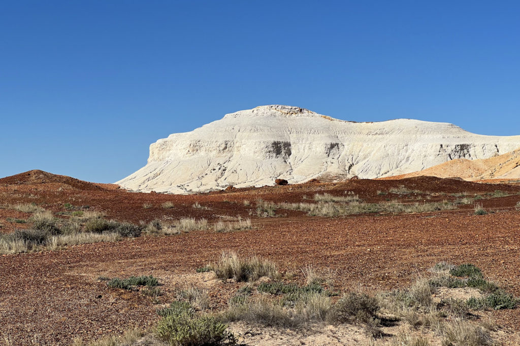 A huge white outcrop in the Breakaways near Coober Pedy. It’s called the castle.