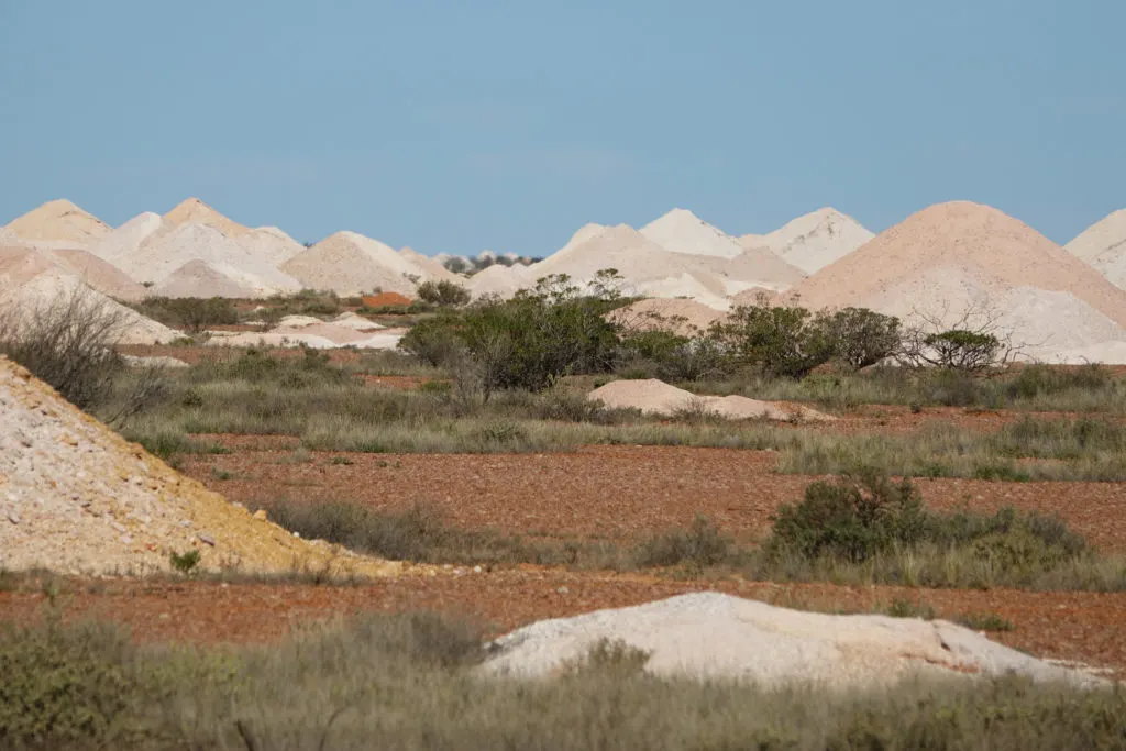 Mounds of loose stones left over from mining operations in Coober Pedy. They are called Mullock heaps.